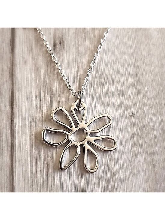 Boho Gypsy Sisters Jewelry - MINIMALIST Artistic Flower Necklace Silver tones 18 Inch Chain NY